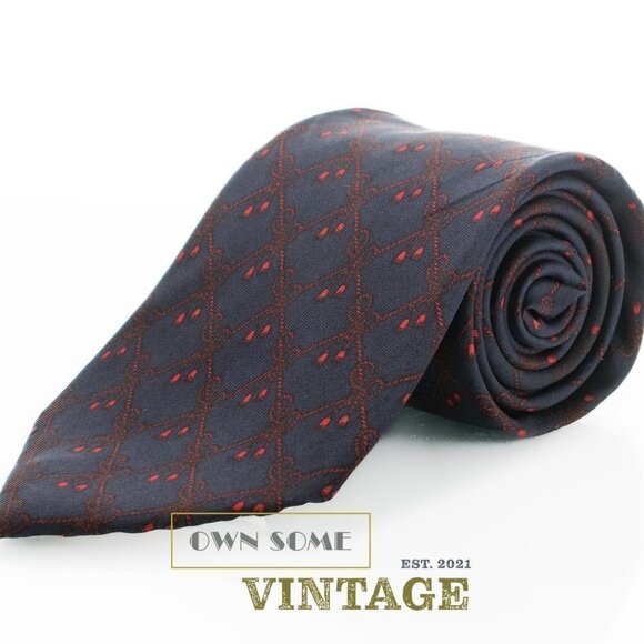 DIOR 100% Silk Tie | Blue with Red Ropes and Tassles Pattern - Picture 6 of 6
